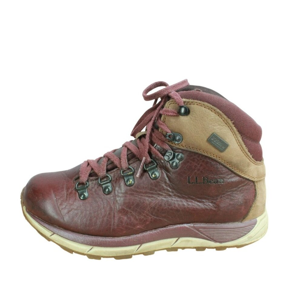 LL Bean Alpine Burgundy Leather Waterproof Hiking Boots Lace Up Size 9.5 M